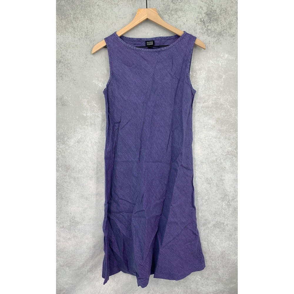 Eileen Fisher Dress Womens Small Purple 100% Irish Linen Sleeveless Midi